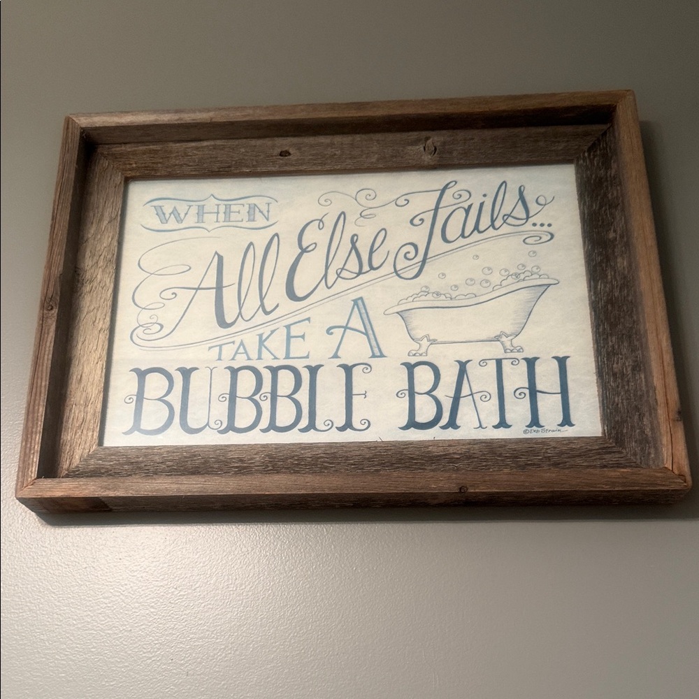 Rustic Wooden Bath Sign with Blue and Brown Accents